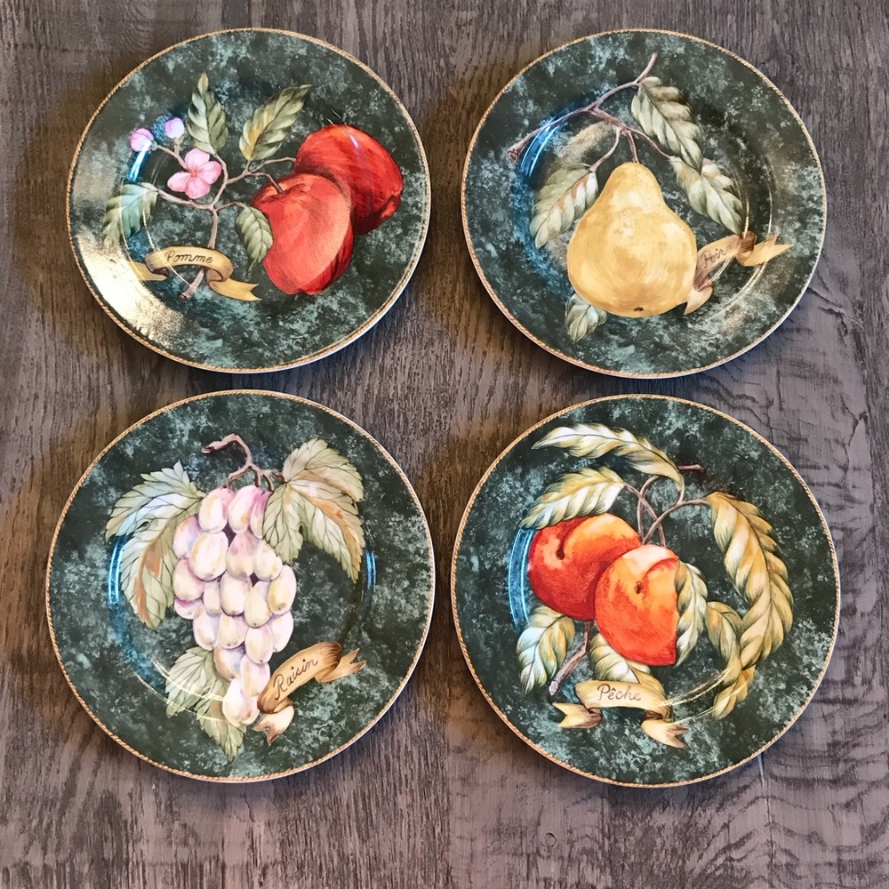 American Atelier Lattice Fruit 5031 Set Of 4 Salad Luncheon Plates 8"